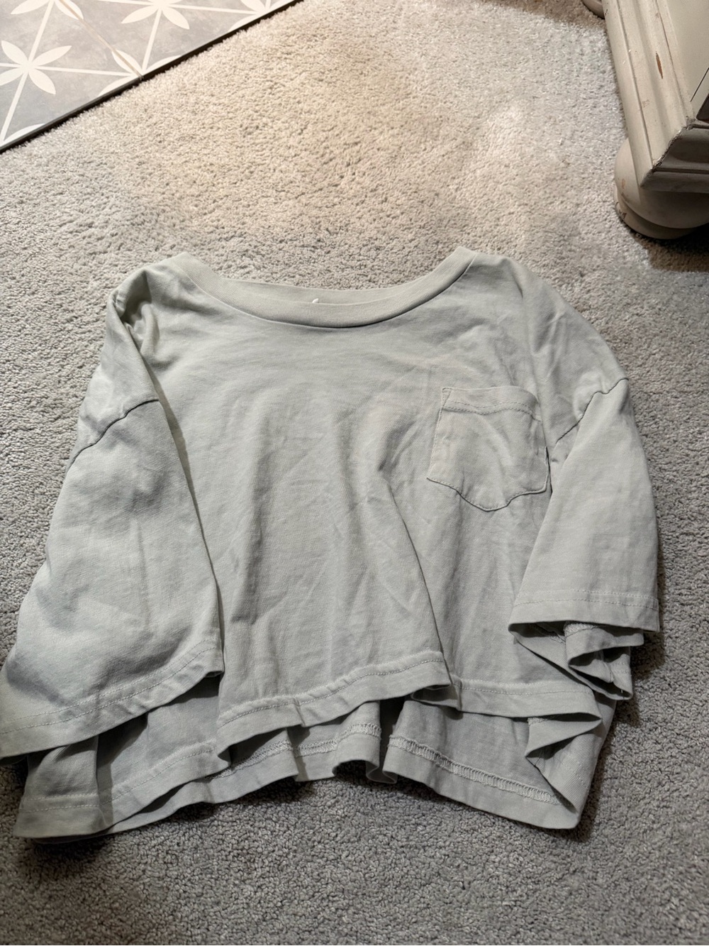 Relaxed Crop Short Sleeve Tee with Pocket - Sage Green